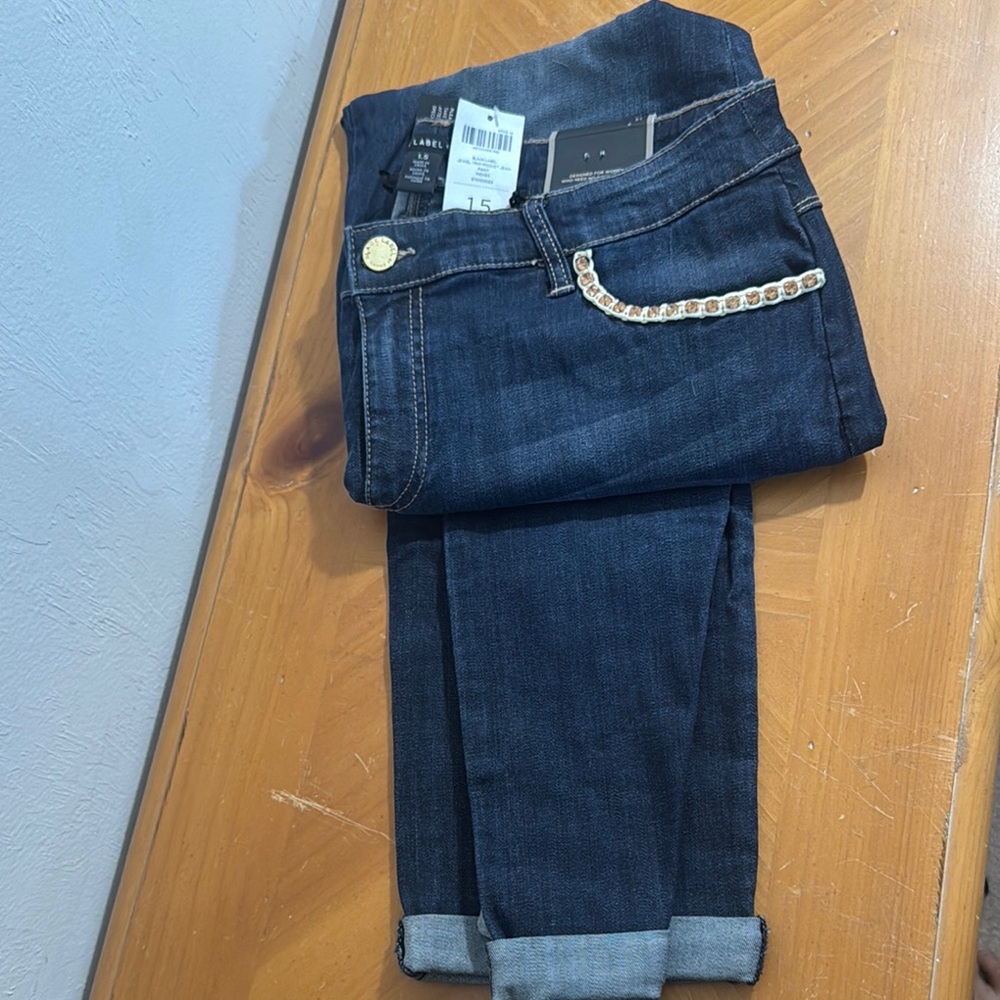 Chico's Black Label Cropped Jeans with Classic Denim Style with Rhinestones